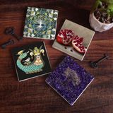 Pinecone Stone Hayat Ağacı, Şahmeran, Nar Taş Bardak Altlığı – 4’lü Set, 10x10 cm Dekoratif Masaüstü Koruyucu Doğaltaş Altlık |SC483|