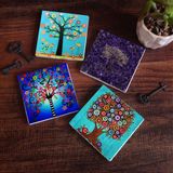 Pinecone Stone Hayat Ağacı Taş Bardak Altlığı – 4’lü Set, 10x10 cm Dekoratif Masaüstü Koruyucu Doğaltaş Altlık |SC455|