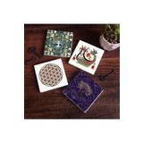 Pinecone Stone Hayat Ağacı, Yaşam Çiçeği, Şahmeran Taş Bardak Altlığı Seti - 4 Parça - Dekoratif, Rustik Mutfak Aksesuarı, 10x10 cm, Kaydırmaz Tabanlı, Şık ve Dayanıklı SC490