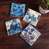 Pinecone Stone Japon Sanatı, Fuji Dağı, Çini Sanatı Balık, Yelkenli Gemi Taş Bardak Altlığı – 4’lü Set, 10x10 cm Dekoratif Masaüstü Koruyucu Doğaltaş Altlık |SC446|