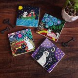 Pinecone Stone Kedi Taş Bardak Altlığı – 4’lü Set, 10x10 cm Dekoratif Masaüstü Koruyucu Doğaltaş Altlık |SC131|