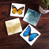 Pinecone Stone Kelebek, Soyut Sanat Taş Bardak Altlığı – 4’lü Set, 10x10 cm Dekoratif Masaüstü Koruyucu Doğaltaş Altlık |SC279|