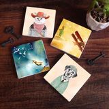 Pinecone Stone Küçük Prens, Köpek, Kedi Taş Bardak Altlığı – 4’lü Set, 10x10 cm Dekoratif Masaüstü Koruyucu Doğaltaş Altlık |SC288|