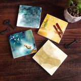 Pinecone Stone Küçük Prens, Soyut Sanat Taş Bardak Altlığı – 4’lü Set, 10x10 cm Dekoratif Masaüstü Koruyucu Doğaltaş Altlık |SC287|