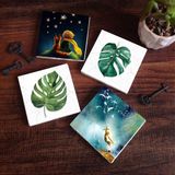 Pinecone Stone Küçük Prens, Yaprak Taş Bardak Altlığı – 4’lü Set, 10x10 cm Dekoratif Masaüstü Koruyucu Doğaltaş Altlık |SC424|