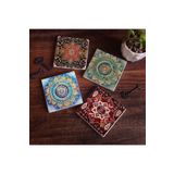Pinecone Stone Mandala, Desen Taş Bardak Altlığı Seti - 4 Parça - Dekoratif, Rustik Mutfak Aksesuarı, 10x10 cm, Kaydırmaz Tabanlı, Şık ve Dayanıklı SC503