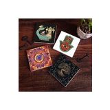 Pinecone Stone Mandala, Fatma Ana Eli (Hamsa), Hayat Ağacı, Şahmeran Taş Bardak Altlığı Seti - 4 Parça - Dekoratif, Rustik Mutfak Aksesuarı, 10x10 cm, Kaydırmaz Tabanlı, Şık ve Dayanıklı SC187