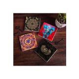 Pinecone Stone Mandala, Fil, Horus'un Gözü, Sri Yantra Taş Bardak Altlığı Seti - 4 Parça - Dekoratif, Rustik Mutfak Aksesuarı, 10x10 cm, Kaydırmaz Tabanlı, Şık ve Dayanıklı SC161