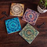 Pinecone Stone Mandala, Hayat Ağacı Taş Bardak Altlığı – 4’lü Set, 10x10 cm Dekoratif Masaüstü Koruyucu Doğaltaş Altlık |SC231|