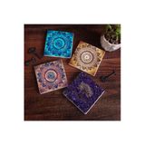 Pinecone Stone Mandala, Hayat Ağacı Taş Bardak Altlığı Seti - 4 Parça - Dekoratif, Rustik Mutfak Aksesuarı, 10x10 cm, Kaydırmaz Tabanlı, Şık ve Dayanıklı SC132