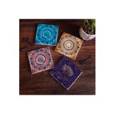 Pinecone Stone Mandala, Hayat Ağacı Taş Bardak Altlığı Seti - 4 Parça - Dekoratif, Rustik Mutfak Aksesuarı, 10x10 cm, Kaydırmaz Tabanlı, Şık ve Dayanıklı SC132