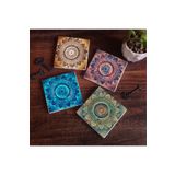Pinecone Stone Mandala, Hayat Ağacı Taş Bardak Altlığı Seti - 4 Parça - Dekoratif, Rustik Mutfak Aksesuarı, 10x10 cm, Kaydırmaz Tabanlı, Şık ve Dayanıklı SC231