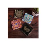 Pinecone Stone Mandala, Horus'un Gözü, Sri Yantra Taş Bardak Altlığı Seti - 4 Parça - Dekoratif, Rustik Mutfak Aksesuarı, 10x10 cm, Kaydırmaz Tabanlı, Şık ve Dayanıklı SC162