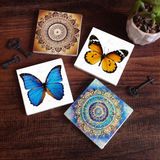 Pinecone Stone Mandala, Kelebek Taş Bardak Altlığı – 4’lü Set, 10x10 cm Dekoratif Masaüstü Koruyucu Doğaltaş Altlık |SC313|