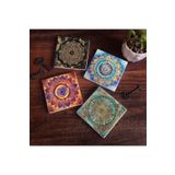 Pinecone Stone Mandala, Sri Yantra, Yaşam Çiçeği Taş Bardak Altlığı Seti - 4 Parça - Dekoratif, Rustik Mutfak Aksesuarı, 10x10 cm, Kaydırmaz Tabanlı, Şık ve Dayanıklı SC164