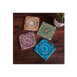 Pinecone Stone Mandala Taş Bardak Altlığı Seti - 4 Parça - Dekoratif, Rustik Mutfak Aksesuarı, 10x10 cm, Kaydırmaz Tabanlı, Şık ve Dayanıklı SC143