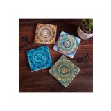 Pinecone Stone Mandala Taş Bardak Altlığı Seti - 4 Parça - Dekoratif, Rustik Mutfak Aksesuarı, 10x10 cm, Kaydırmaz Tabanlı, Şık ve Dayanıklı SC230
