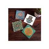 Pinecone Stone Mandala, Yaşam Çiçeği, Lotus Çiçeği, Fatma Ana Eli (Hamsa) Taş Bardak Altlığı Seti - 4 Parça - Dekoratif, Rustik Mutfak Aksesuarı, 10x10 cm, Kaydırmaz Tabanlı, Şık ve Dayanıklı SC212