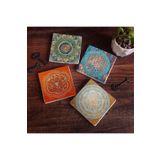Pinecone Stone Mandala, Yaşam Çiçeği, Sri Yantra Taş Bardak Altlığı Seti - 4 Parça - Dekoratif, Rustik Mutfak Aksesuarı, 10x10 cm, Kaydırmaz Tabanlı, Şık ve Dayanıklı SC157