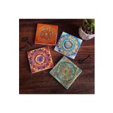 Pinecone Stone Mandala, Yaşam Çiçeği, Sri Yantra Taş Bardak Altlığı Seti - 4 Parça - Dekoratif, Rustik Mutfak Aksesuarı, 10x10 cm, Kaydırmaz Tabanlı, Şık ve Dayanıklı SC163