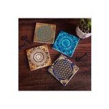 Pinecone Stone Mandala, Yaşam Çiçeği Taş Bardak Altlığı Seti - 4 Parça - Dekoratif, Rustik Mutfak Aksesuarı, 10x10 cm, Kaydırmaz Tabanlı, Şık ve Dayanıklı SC289