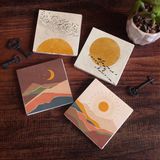 Pinecone Stone Minimalist, Bohem Taş Bardak Altlığı – 4’lü Set, 10x10 cm Dekoratif Masaüstü Koruyucu Doğaltaş Altlık |SC234|