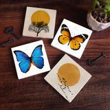 Pinecone Stone Minimalist, Kelebek Taş Bardak Altlığı – 4’lü Set, 10x10 cm Dekoratif Masaüstü Koruyucu Doğaltaş Altlık |SC312|