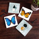Pinecone Stone Minimalist Soyut, Kelebek Taş Bardak Altlığı – 4’lü Set, 10x10 cm Dekoratif Masaüstü Koruyucu Doğaltaş Altlık |SC310|