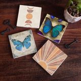 Pinecone Stone Minimalist Soyut, Kelebek Taş Bardak Altlığı – 4’lü Set, 10x10 cm Dekoratif Masaüstü Koruyucu Doğaltaş Altlık |SC462|