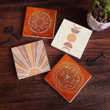 Pinecone Stone Minimalist Soyut, Sri Yantra, Mandala Taş Bardak Altlığı – 4’lü Set, 10x10 cm Dekoratif Masaüstü Koruyucu Doğaltaş Altlık |SC306|