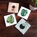 Pinecone Stone Minimalist Soyut, Yaprak Taş Bardak Altlığı – 4’lü Set, 10x10 cm Dekoratif Masaüstü Koruyucu Doğaltaş Altlık |SC427|