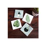 Pinecone Stone Minimalist Soyut, Yaprak Taş Bardak Altlığı Seti - 4 Parça - Dekoratif, Rustik Mutfak Aksesuarı, 10x10 cm, Kaydırmaz Tabanlı, Şık ve Dayanıklı SC349