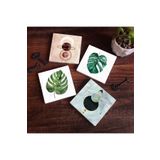 Pinecone Stone Minimalist Soyut, Yaprak Taş Bardak Altlığı Seti - 4 Parça - Dekoratif, Rustik Mutfak Aksesuarı, 10x10 cm, Kaydırmaz Tabanlı, Şık ve Dayanıklı SC427