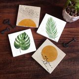 Pinecone Stone Minimalist, Yaprak Taş Bardak Altlığı – 4’lü Set, 10x10 cm Dekoratif Masaüstü Koruyucu Doğaltaş Altlık |SC344|