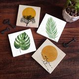 Pinecone Stone Minimalist, Yaprak Taş Bardak Altlığı – 4’lü Set, 10x10 cm Dekoratif Masaüstü Koruyucu Doğaltaş Altlık |SC345|