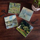 Pinecone Stone Monet Bahçedeki Kadın, Argenteuil'de Köprü, İzlenim Gün Doğumu, Nilüfer Gölü Taş Bardak Altlığı – 4’lü Set, 10x10 cm Dekoratif Masaüstü Koruyucu Doğaltaş Altlık |SC528|