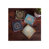Pinecone Stone Nazar Ağaç, Yaşam Çiçeği, Sri Yantra Taş Bardak Altlığı Seti - 4 Parça - Dekoratif, Rustik Mutfak Aksesuarı, 10x10 cm, Kaydırmaz Tabanlı, Şık ve Dayanıklı SC158