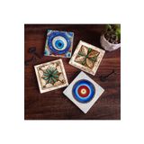 Pinecone Stone Nazar, Fas Desenli Vintage Taş Bardak Altlığı Seti - 4 Parça - Dekoratif, Rustik Mutfak Aksesuarı, 10x10 cm, Kaydırmaz Tabanlı, Şık ve Dayanıklı SC374