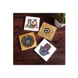 Pinecone Stone Nazar, Fatma Ana Eli (Hamsa), Şahmeran Taş Bardak Altlığı Seti - 4 Parça - Dekoratif, Rustik Mutfak Aksesuarı, 10x10 cm, Kaydırmaz Tabanlı, Şık ve Dayanıklı SC512