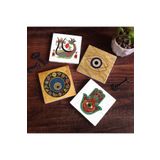 Pinecone Stone Nazar, Fatma Ana Eli (Hamsa), Şahmeran Taş Bardak Altlığı Seti - 4 Parça - Dekoratif, Rustik Mutfak Aksesuarı, 10x10 cm, Kaydırmaz Tabanlı, Şık ve Dayanıklı SC513