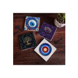 Pinecone Stone Nazar, Hayat Ağacı Taş Bardak Altlığı Seti - 4 Parça - Dekoratif, Rustik Mutfak Aksesuarı, 10x10 cm, Kaydırmaz Tabanlı, Şık ve Dayanıklı SC378