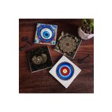 Pinecone Stone Nazar, Horus'un Gözü, Sri Yantra Taş Bardak Altlığı Seti - 4 Parça - Dekoratif, Rustik Mutfak Aksesuarı, 10x10 cm, Kaydırmaz Tabanlı, Şık ve Dayanıklı SC396