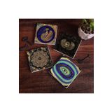 Pinecone Stone Nazar, Horus'un Gözü, Sri Yantra, Tavus Kuşu Taş Bardak Altlığı Seti - 4 Parça - Dekoratif, Rustik Mutfak Aksesuarı, 10x10 cm, Kaydırmaz Tabanlı, Şık ve Dayanıklı SC198