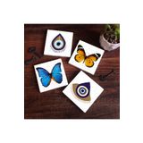Pinecone Stone Nazar, Kelebek Taş Bardak Altlığı Seti - 4 Parça - Dekoratif, Rustik Mutfak Aksesuarı, 10x10 cm, Kaydırmaz Tabanlı, Şık ve Dayanıklı SC309