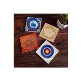 Pinecone Stone Nazar, Lotus Çiçeği, Sri Yantra Taş Bardak Altlığı Seti - 4 Parça - Dekoratif, Rustik Mutfak Aksesuarı, 10x10 cm, Kaydırmaz Tabanlı, Şık ve Dayanıklı SC386