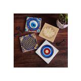 Pinecone Stone Nazar, Lotus Çiçeği, Yaşam Çiçeği Taş Bardak Altlığı Seti - 4 Parça - Dekoratif, Rustik Mutfak Aksesuarı, 10x10 cm, Kaydırmaz Tabanlı, Şık ve Dayanıklı SC385