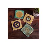 Pinecone Stone Nazar, Lotus Çiçeği, Yaşam Çiçeği Taş Bardak Altlığı Seti - 4 Parça - Dekoratif, Rustik Mutfak Aksesuarı, 10x10 cm, Kaydırmaz Tabanlı, Şık ve Dayanıklı SC522