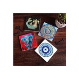Pinecone Stone Nazar, Mandala, Fil, Şahmeran Taş Bardak Altlığı Seti - 4 Parça - Dekoratif, Rustik Mutfak Aksesuarı, 10x10 cm, Kaydırmaz Tabanlı, Şık ve Dayanıklı SC124