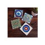 Pinecone Stone Nazar, Mandala Taş Bardak Altlığı Seti - 4 Parça - Dekoratif, Rustik Mutfak Aksesuarı, 10x10 cm, Kaydırmaz Tabanlı, Şık ve Dayanıklı SC399