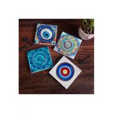Pinecone Stone Nazar, Mandala Taş Bardak Altlığı Seti - 4 Parça - Dekoratif, Rustik Mutfak Aksesuarı, 10x10 cm, Kaydırmaz Tabanlı, Şık ve Dayanıklı SC400